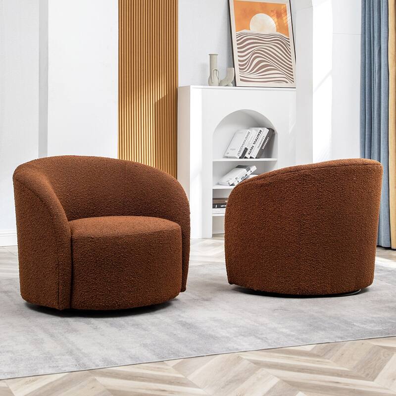 KINWELL 34" Wide Upholstered Swivel Accent Barrel Chair (Set of 2)