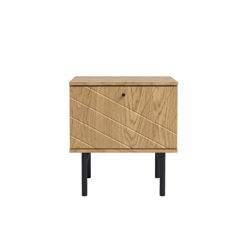 Studio London Amara Side Table - Oak Effect with Drawer and Steel Legs