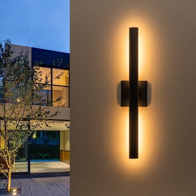 22 inch Outdoor Modern Up and Down Led Wall Sconce Set of 2 - Black - Black