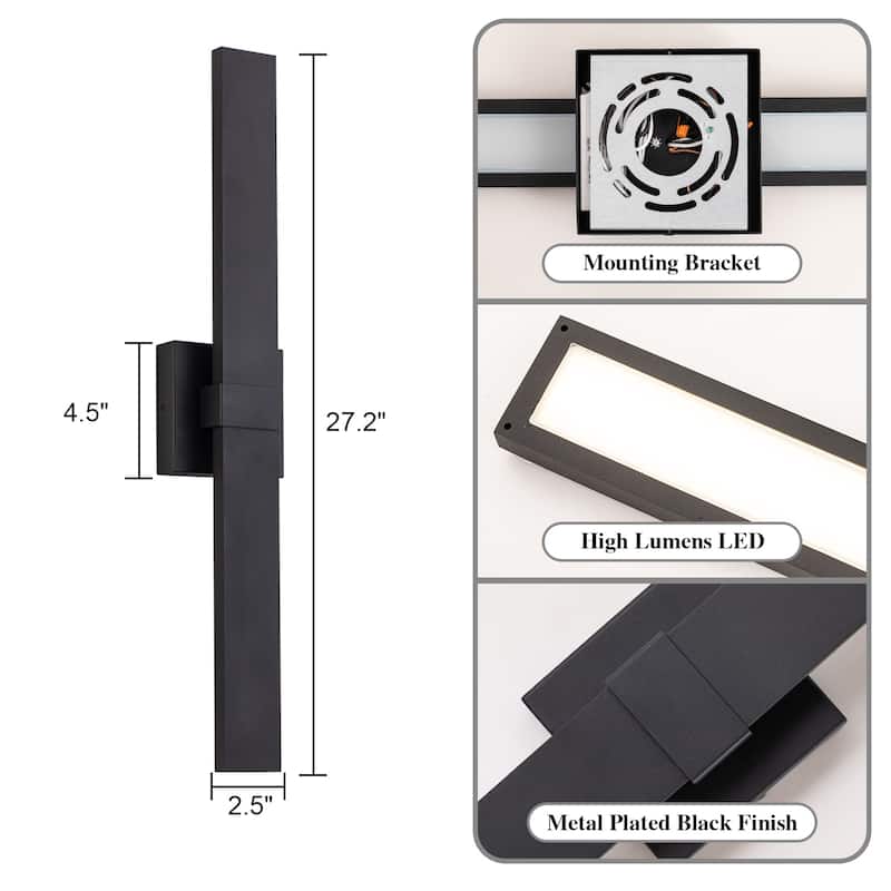 Matte Black Rectangular Aluminum LED Outdoor Wall Sconce