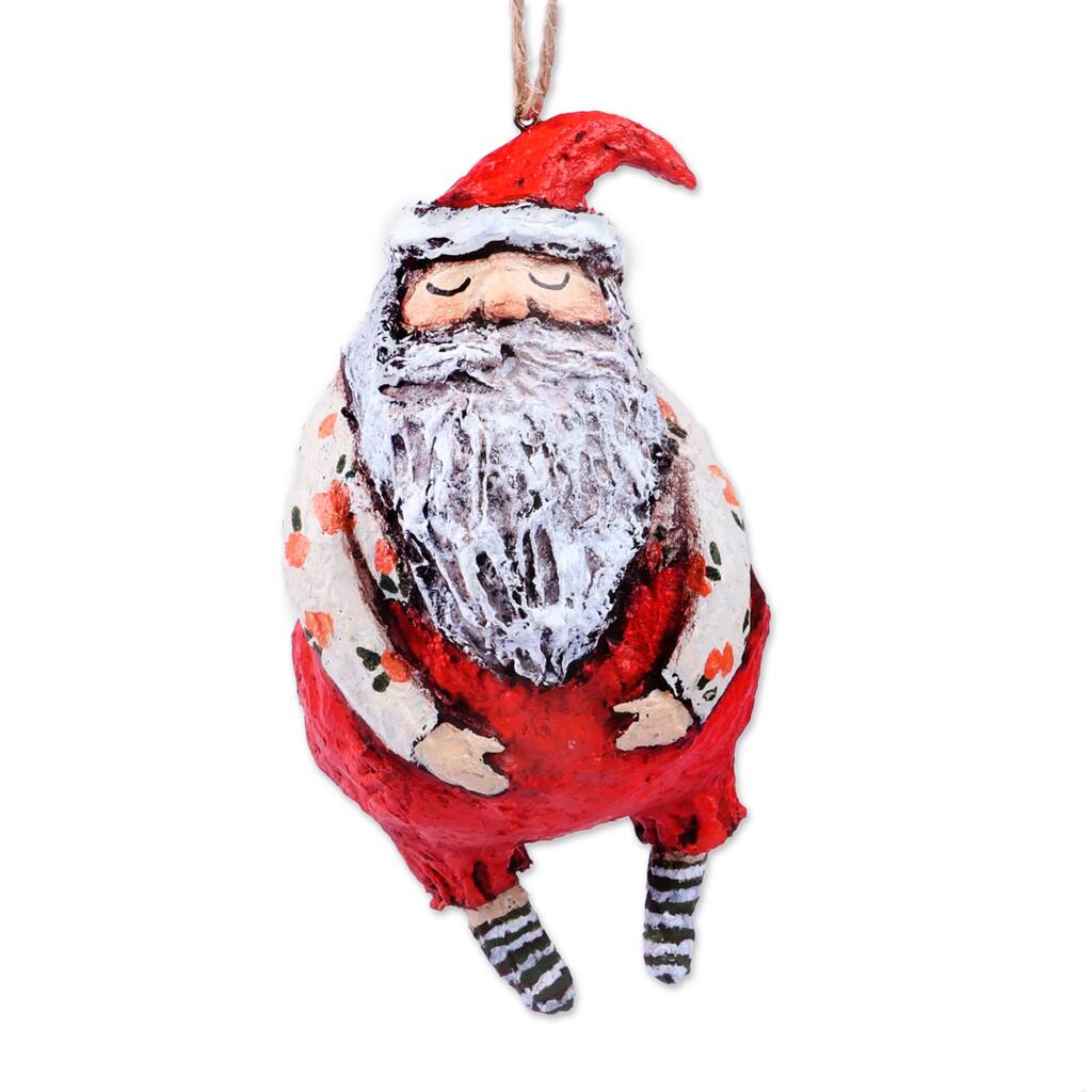 Novica Handmade Sleepy Santa Papier Mache Ornament