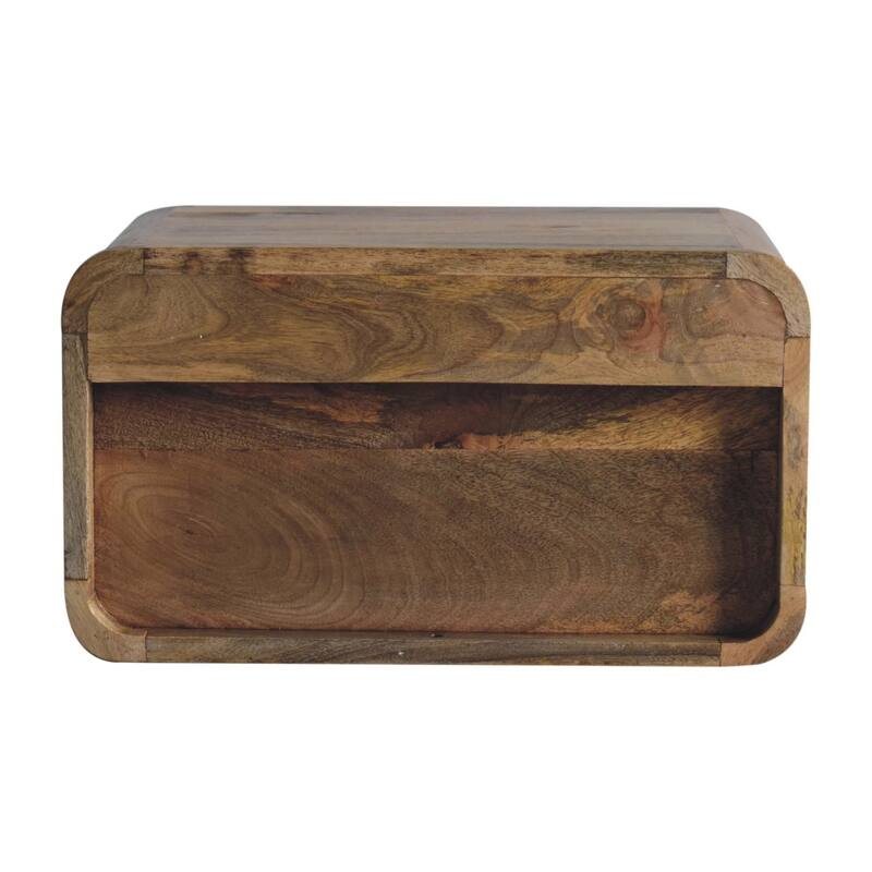 Large Oak-Finish Floating Bedside with Drawer and Open Shelf