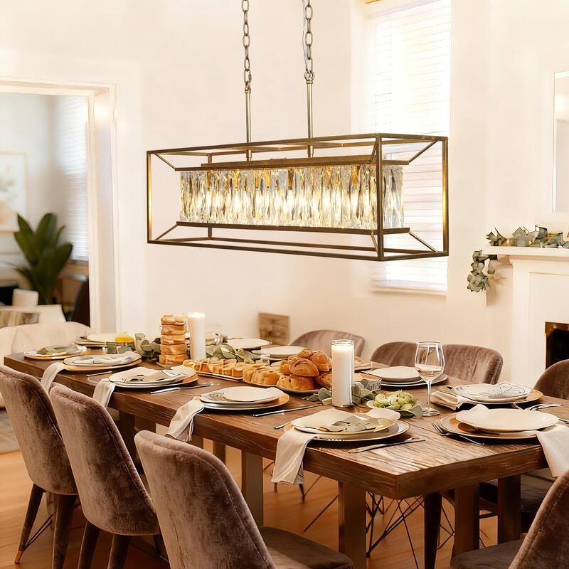 Modern 6-Light Crystal Chandelier Island Pendant for Kitchen Island - Gold