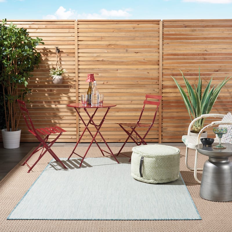 Nourison Courtyard Indoor/Outdoor Modern Geometric Area Rug - 6' x 9' Rectangle - Ivory/Aqua