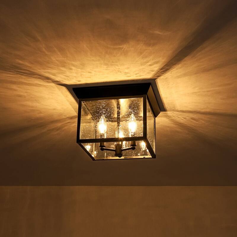 Industrial 3-Light Square Seeded Glass Cage Flush Mount Light 9.8in