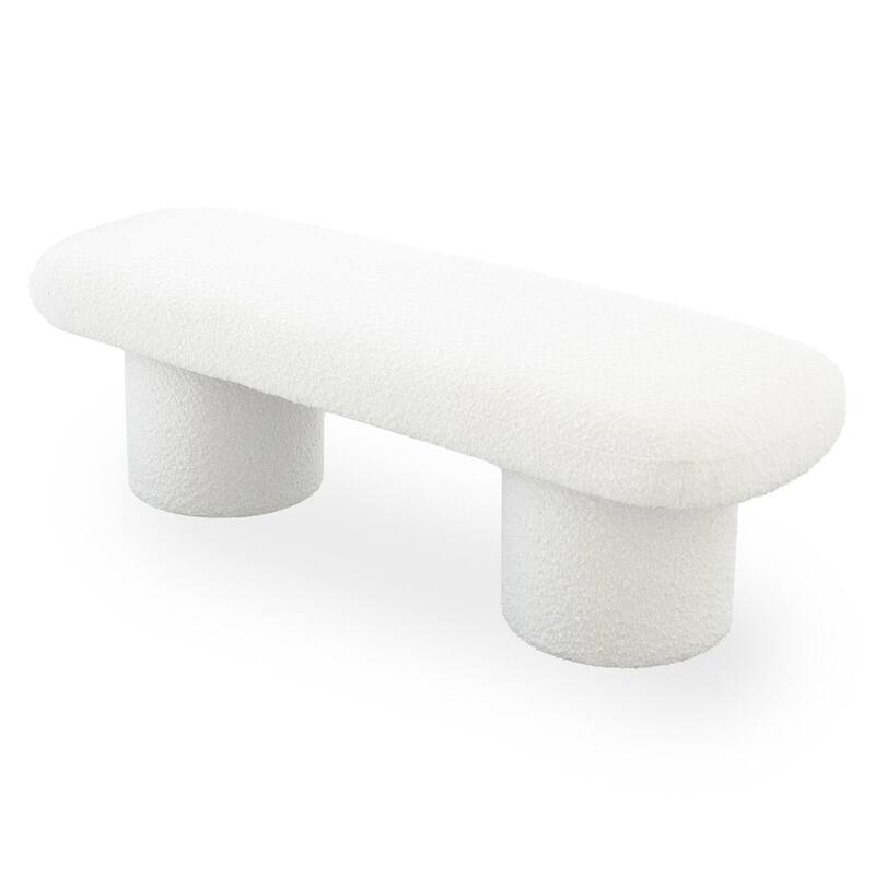 GDFStudio - Randolph Modern 56" Boucle Bench with Cylindrical Wood Legs - 56.3"W
