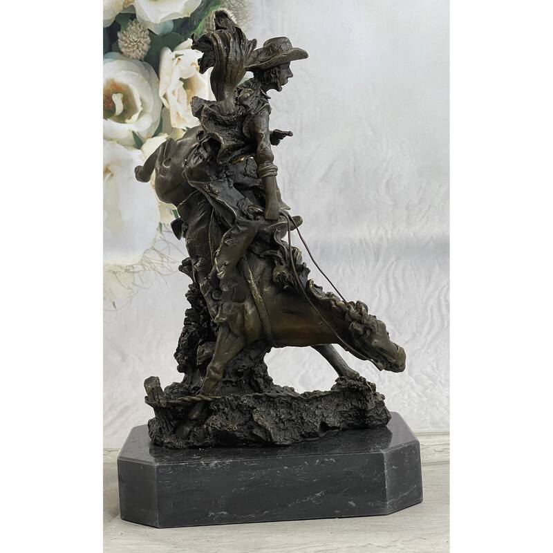 Large Arizona Cowboy Bronze Sculpture By Remington Cow Boy Figurine Figure Decor