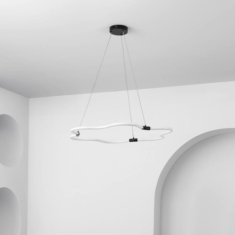 Vara 31.5" Contemporary Minimalist Metal/Acrylic Adjustable Dimmable Cloud Integrated LED Chandelier, by JONATHAN Y