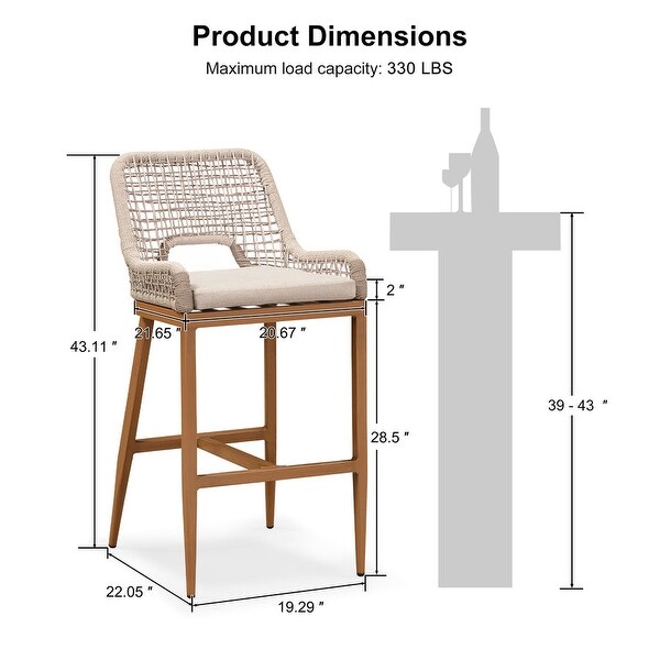 PURPLE LEAF 2 Set Outdoor Bar Stool Chair Set Modern Counter Height Stool Cushion Included