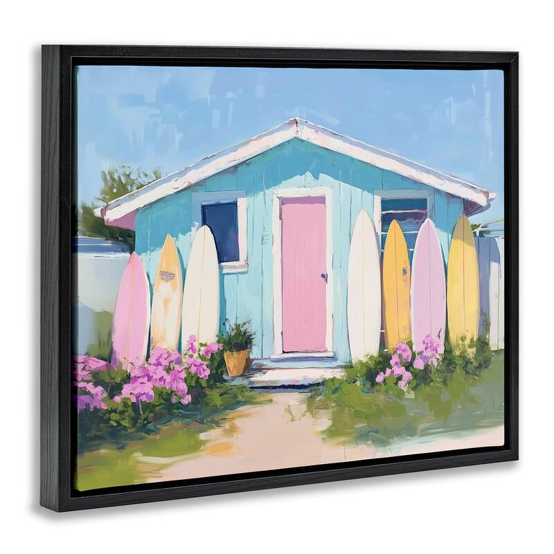 Stupell Cabin with Pastel Surfboards Framed Floater Canvas Wall Art Design By Arlington Prints