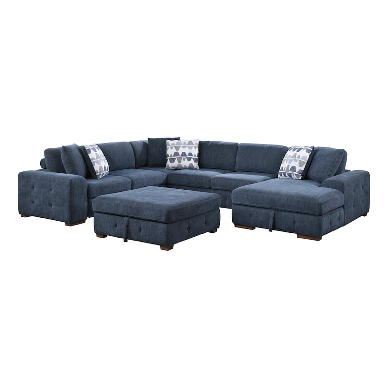 Gillam 5-Piece Sectional Sofa Sleeper with Right Chaise and Ottoman - Blue