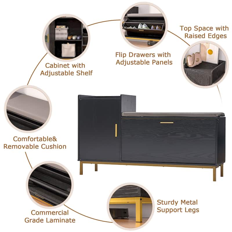Entryway Shoe Cabinet Shoe Storage Bench with Padded Seat, Shoe Rack for Hallway, Bedroom, Living Room