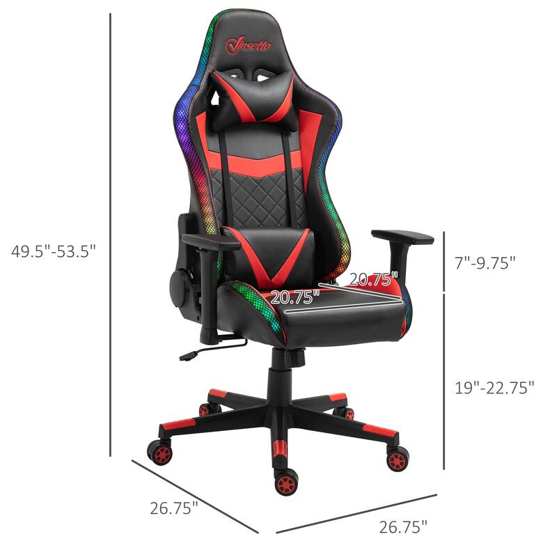 Vinsetto Gaming Chair with RGB LED Light, 3D Arm, Lumbar Support, Swivel Home Office Computer Recliner High Back Racing Gamer