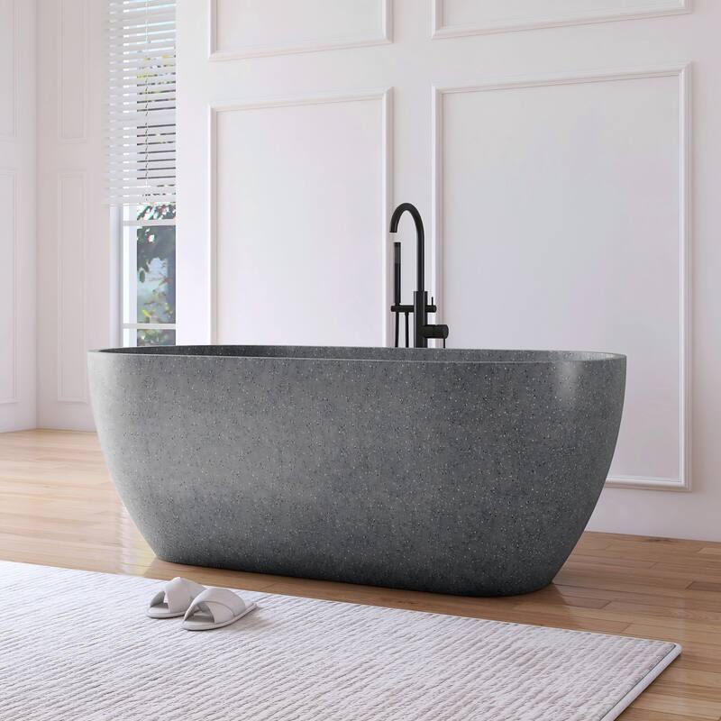 MEDUNJESS 63'' Freestanding Bathtub Solid Surface Soaking Tub