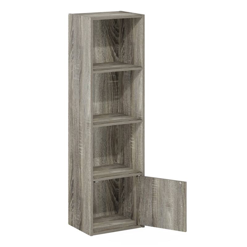 Furinno Luder 4-Tier Shelf Bookcase with 1 Door Storage Cabinet