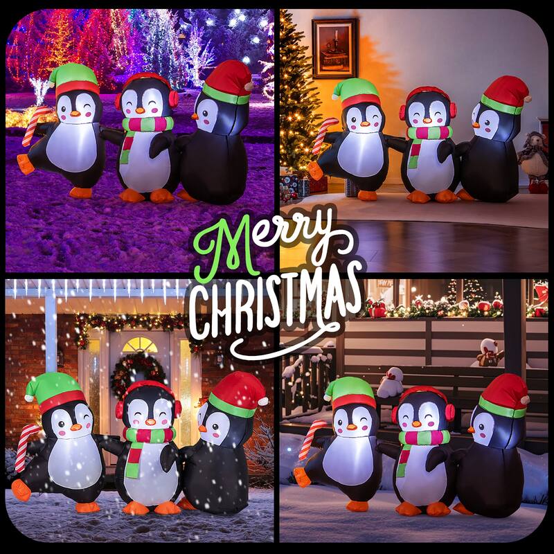 Gymax Christmas Inflatable Penguins Family Pre-Lit Festive Inflatable - See Details