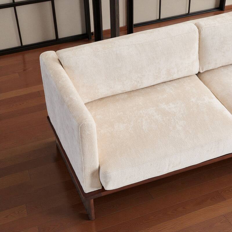 77" Modern Boucle Sofa, 3-Seater Upholstered Couch with Solid Wood Base and Square Arms for Living Room