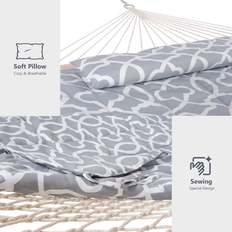 Durable 2 Person Rope Hammock with Polyester Quilted Pad and Pillow - 76*52