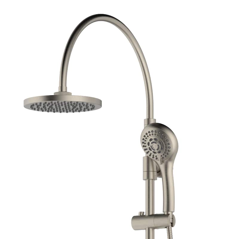 Riviera 8-in Rain Showerhead Shower System with 3-Body Jets Pivoting Shower Arm and Multi-function Handshower Brushed Nickel