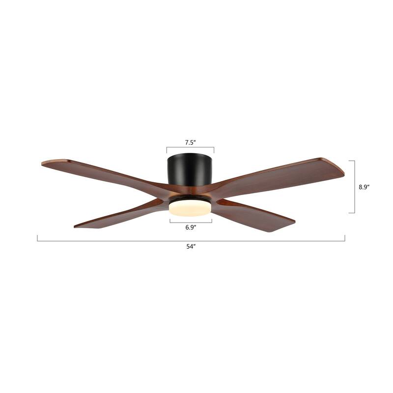 WINGBO 54" DC Flush Mount Ceiling Fan with Light and Remote