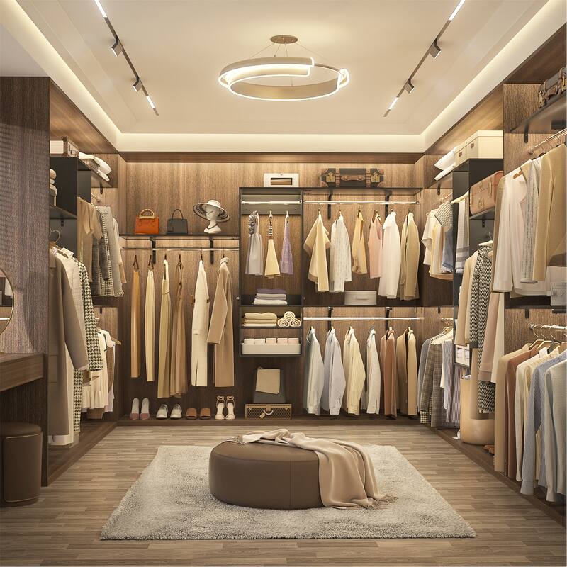 96'' W Wall-mounted Closet System with Storage Shelves and Hanging Rods,Adjustable Walk-in Closet Organizer System