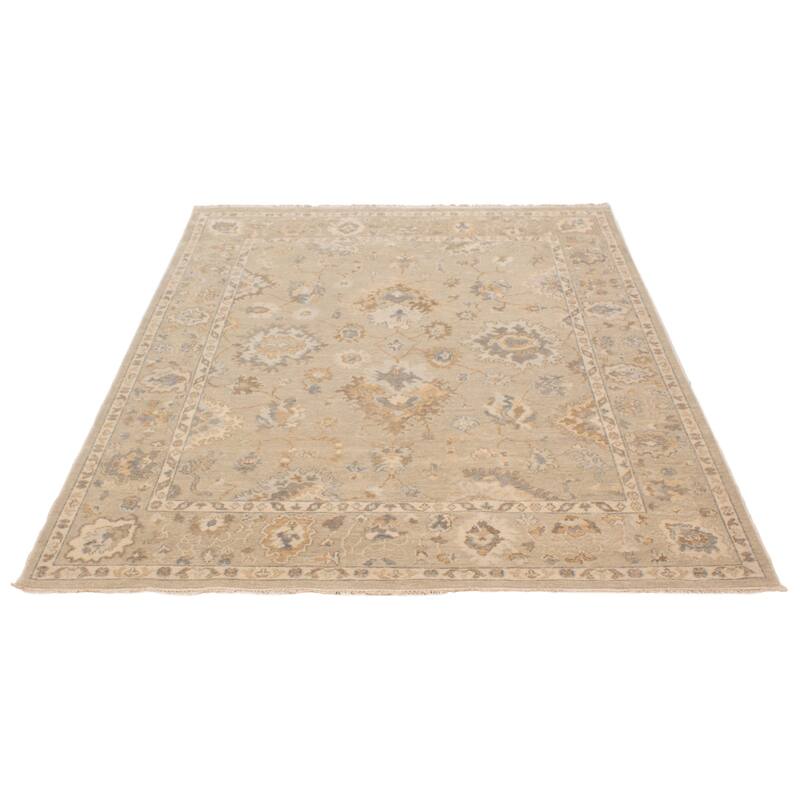 ECARPETGALLERY Hand-knotted Oushak Khaki, Light Grey Wool Rug - 8'1 x 10'1