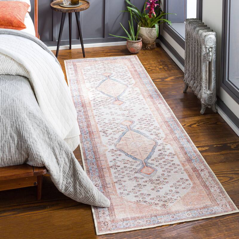 Livabliss Elena Floral Medallion Printed Machine Washable Area Rug - Blush - 2' 7" x 7' 10"