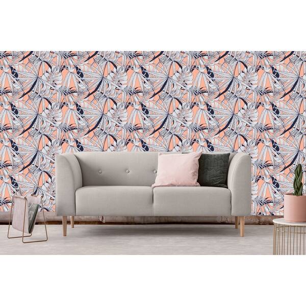 Shop Coral Tropical Leaves Removable Wallpaper 10 Ft H X 24 Inch W Overstock 31718700