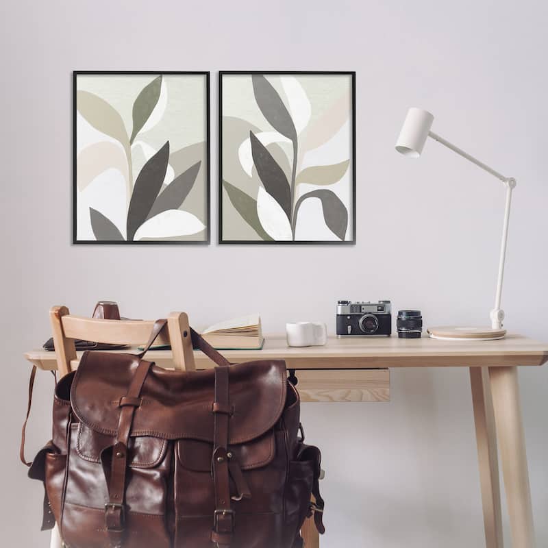 Stupell Neutral Leaf Shapes Framed Giclee Art Design By June Erica Vess (Set of 2)