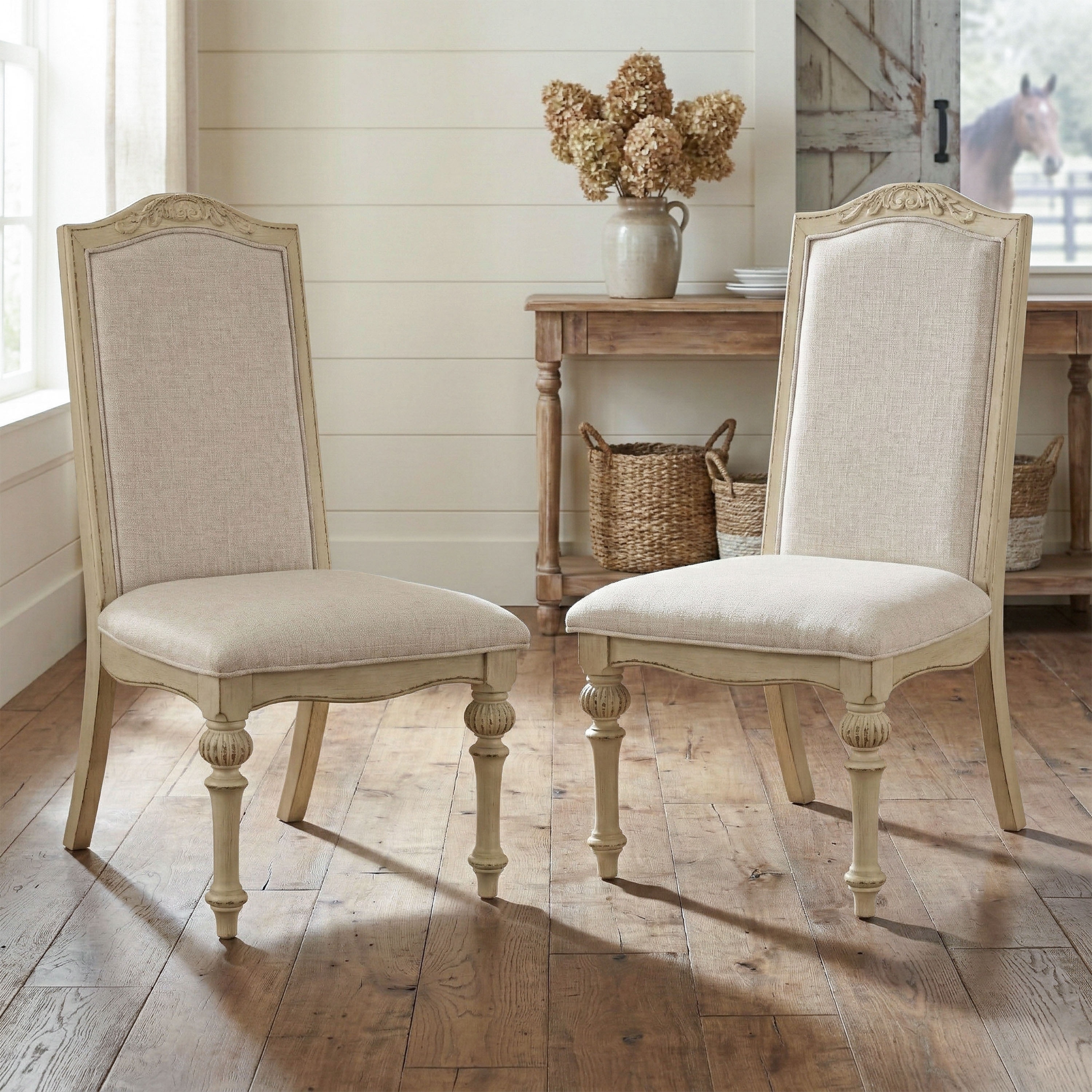 The Gray Barn Caelum Farmhouse Antique White Wood Dining Chairs (Set of 2)