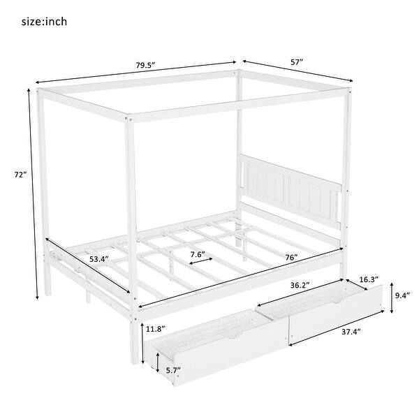 Full Size Canopy Platform Bed with Two Drawers and Slat Support Leg ...