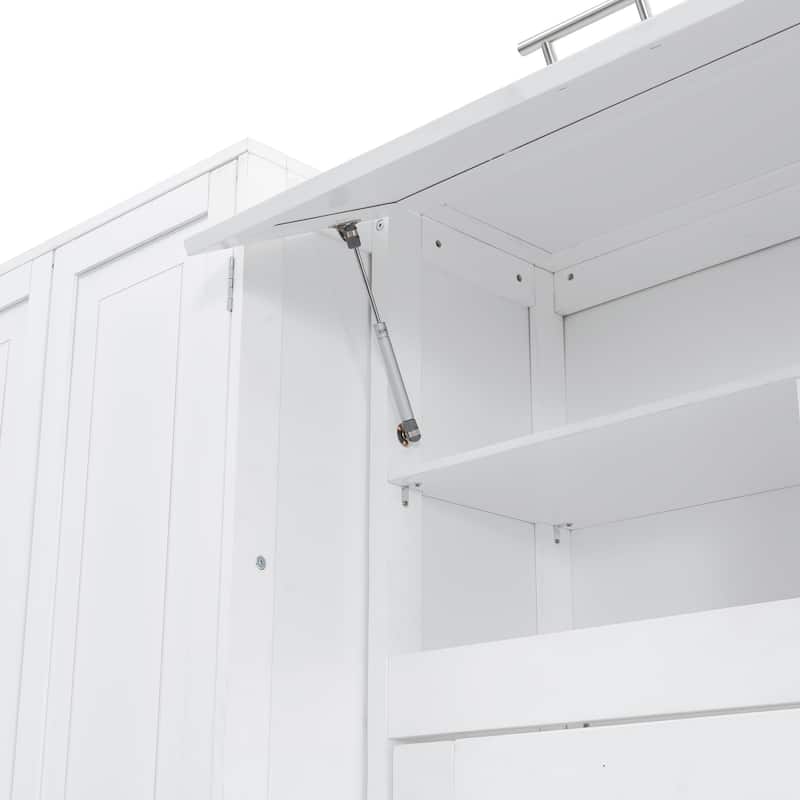 Space-Saving Queen Murphy Bed with Built-in Closet, Drawers and Shelves in White/Gray