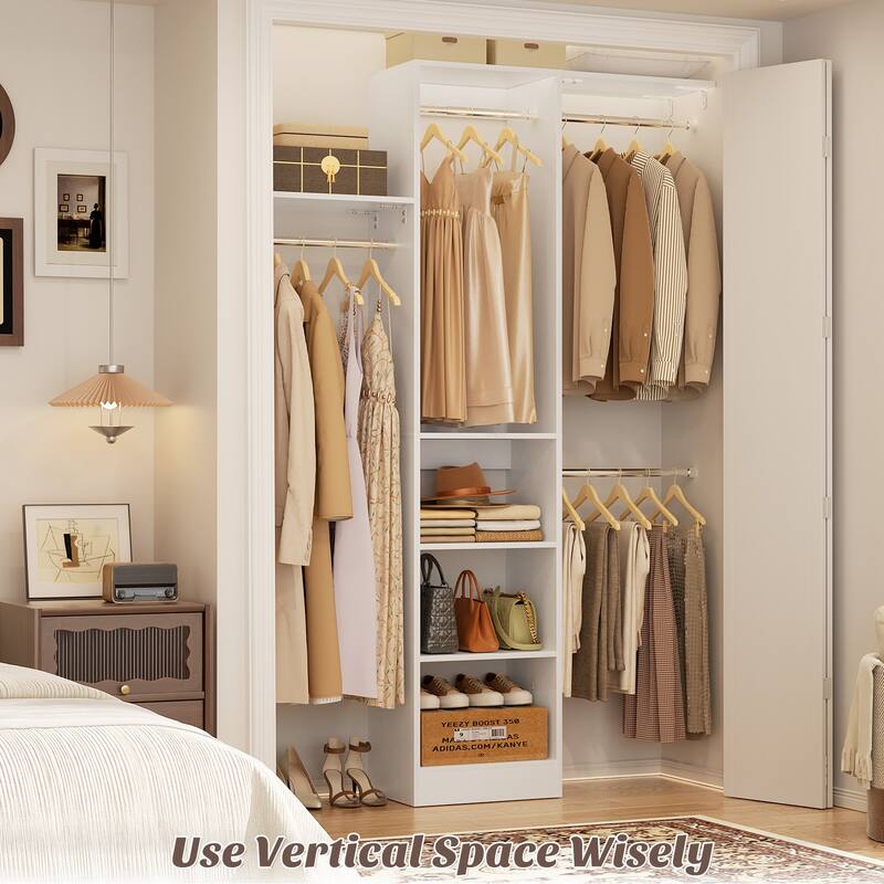 4 FT Closet Organizer with 4 Hanging Rods, Small Closet System with Storage Shelves