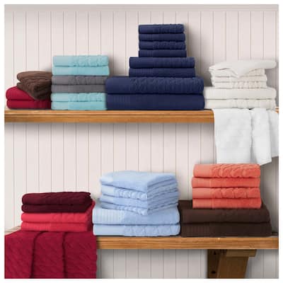 Turkish Cotton Herringbone and Solid Washcloth Towel Set by Superior