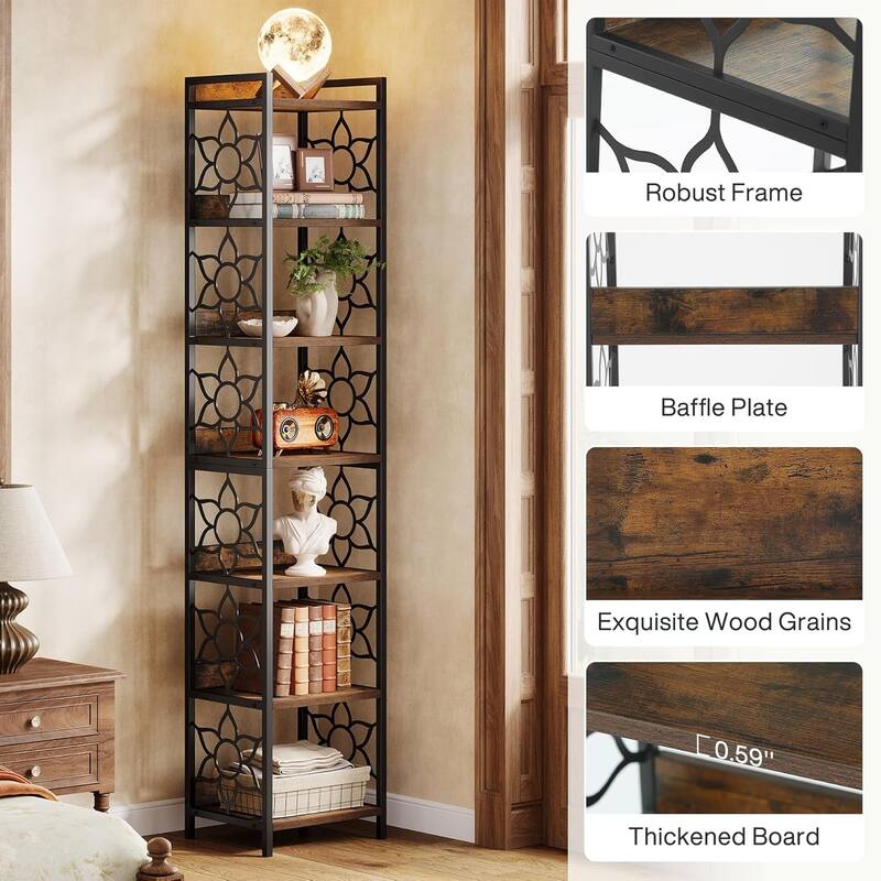 7-Tier Tall Corner Shelf, 78.74" Narrow Corner Bookshelf Bookcase with Metal Frame