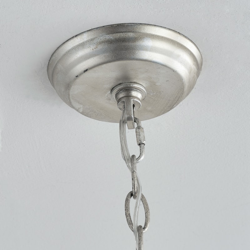 Rustic Silver Metal Round Wagon Wheel 4-Light Candle Chandelier for Dining Room - 19.7" W x 23.6" H