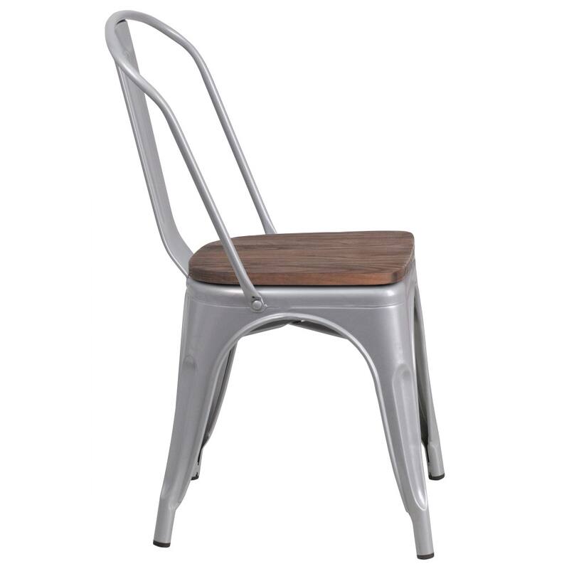 Wood Seat/ Galvanized Steel Stackable Chair (Set of 4) - 18"W x 20"D x 33"H