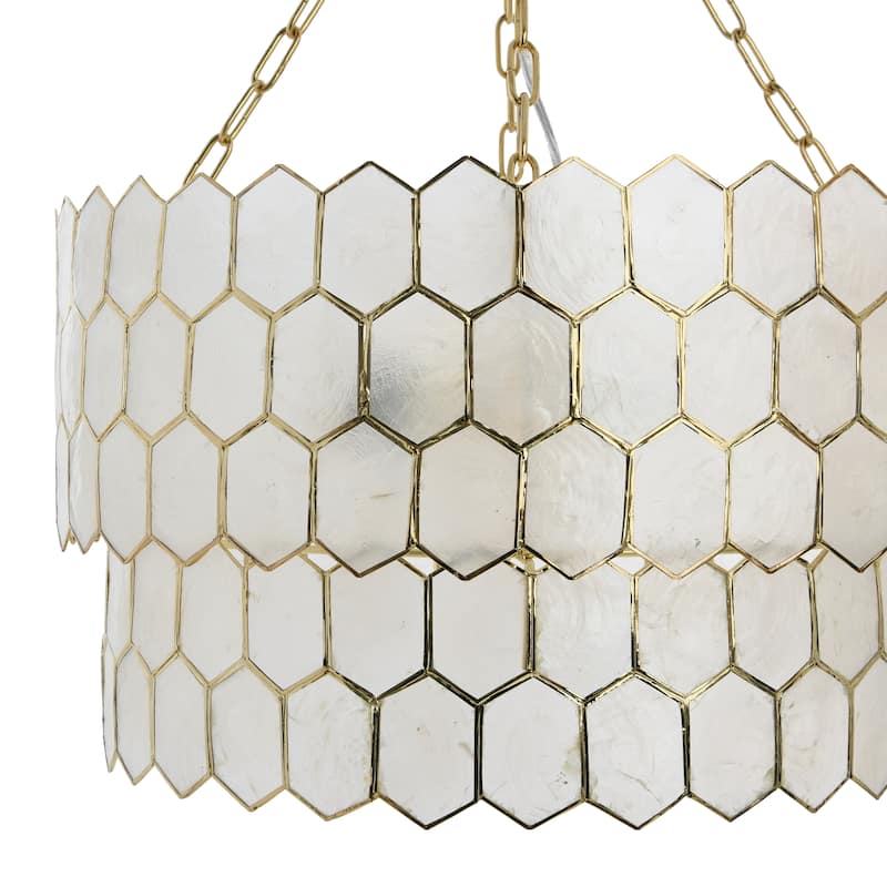 Two-Tier Capiz Honeycomb Chandelier - 20.0"L x 20.0"W x 12.0"H
