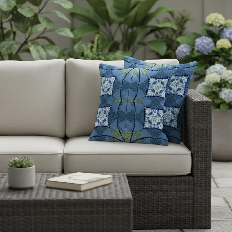 HomeRoots Set of Two 16" X 16" Blue and Yellow Blown Seam Eclectic Indoor Outdoor Throw Pillow - 16.00' X '16.00' X '5.00 - Blue/Yellow - 16.00' X '16.00' X '5.00