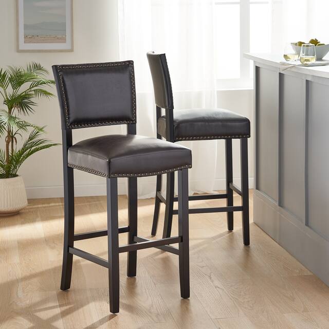 Mayfield Contemporary Bonded Leather Barstool (Set of 2) by Christopher Knight Home - 22.25" D x 18.50" W x 44.50" H - Set of 2 - Brown - Bar height