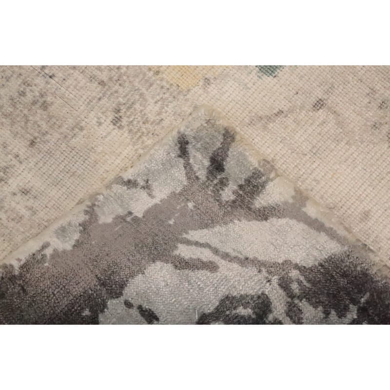 Hand Knotted Oriental Viscose Silk Carpet Modern Pictorial Greys & Charcoal Abstract Area Rug - 7' 9'' X 5' 6''