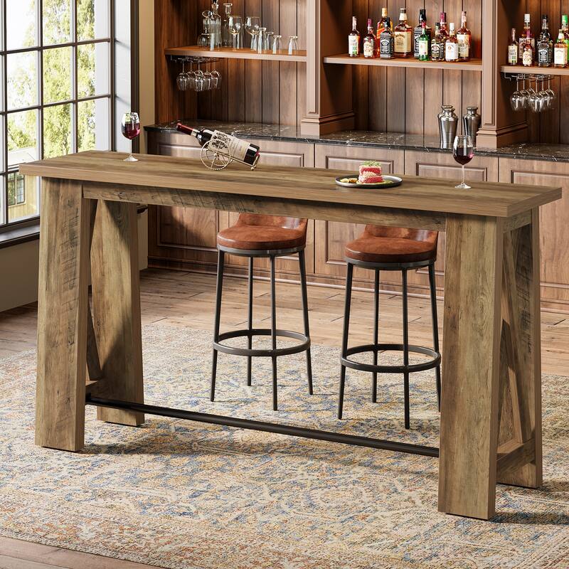 63" Bar Table with Metal Footrest, Counter Height Pub Table