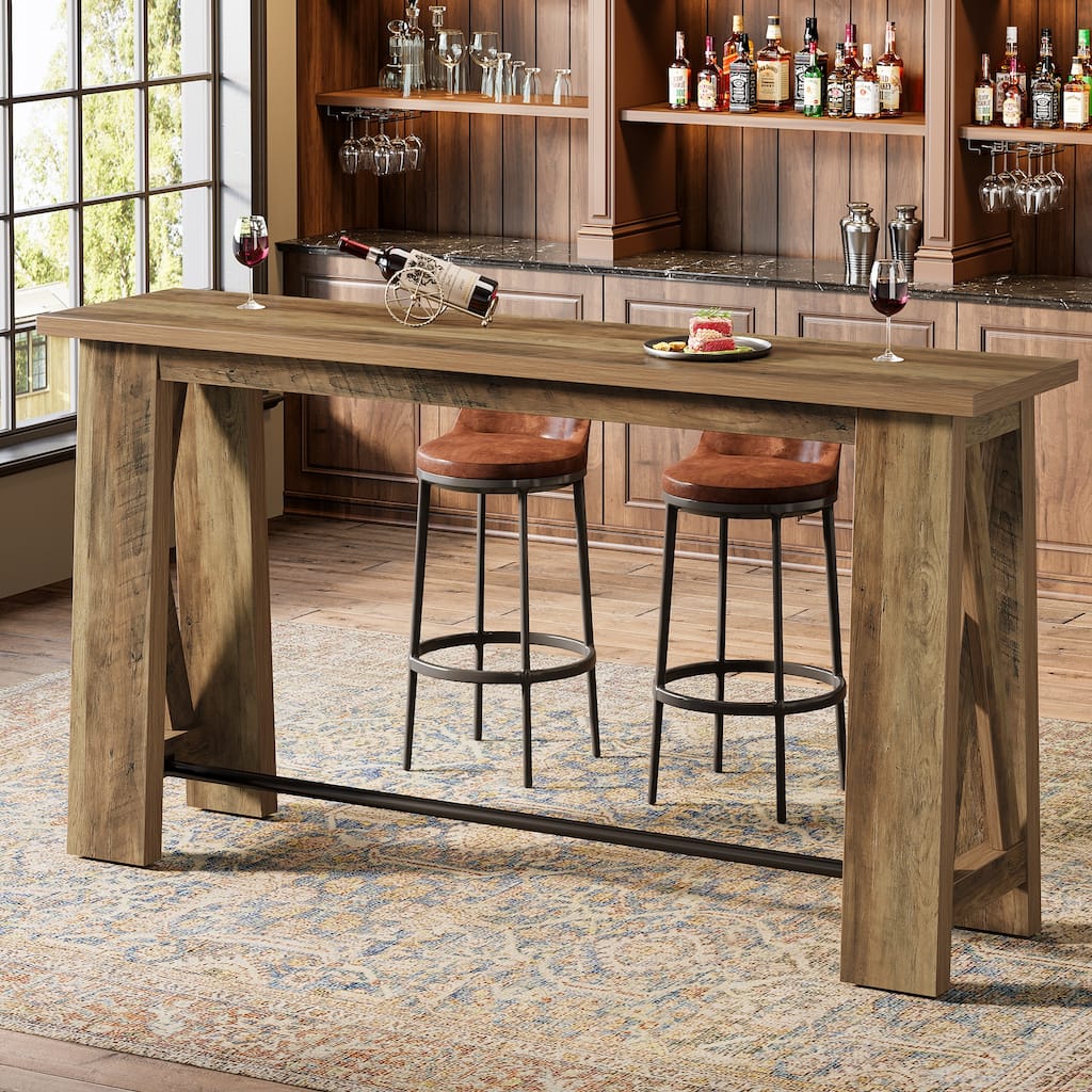 Bar Table, Counter Height Pub Table, 63" Rectangular High Top Kitchen Dining Tables for Dining Room, Living Room, Bistro