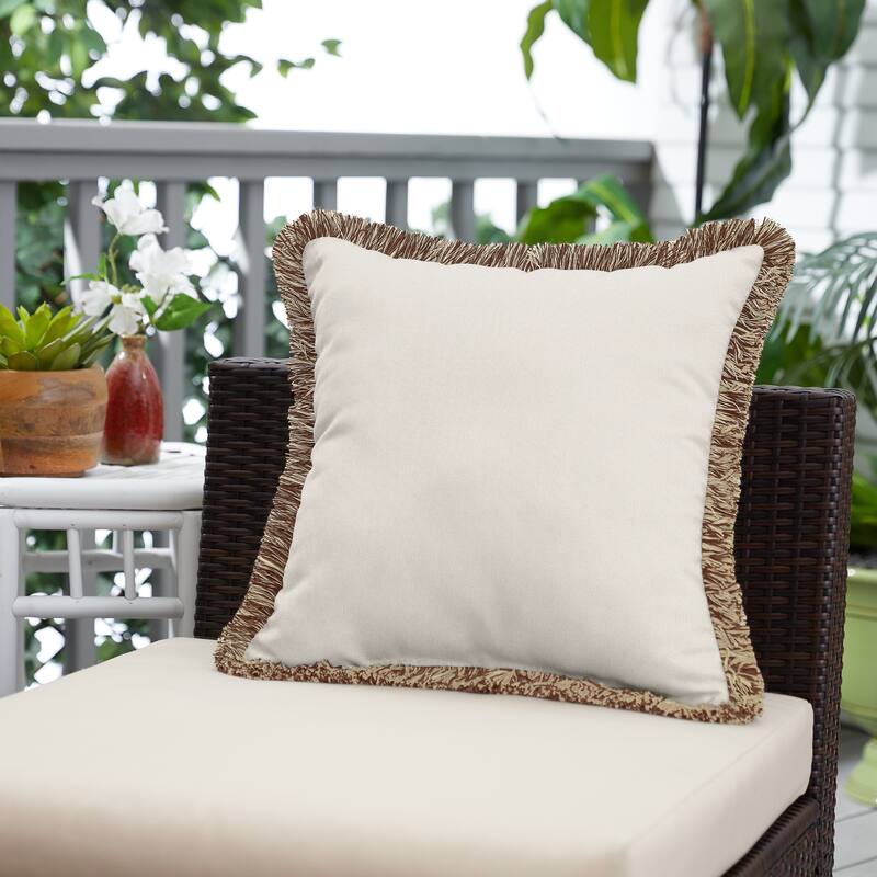 Sunbrella Canvas Natural and Brown Fringe Indoor/ Outdoor Pillow - 18 in L x 18 in W