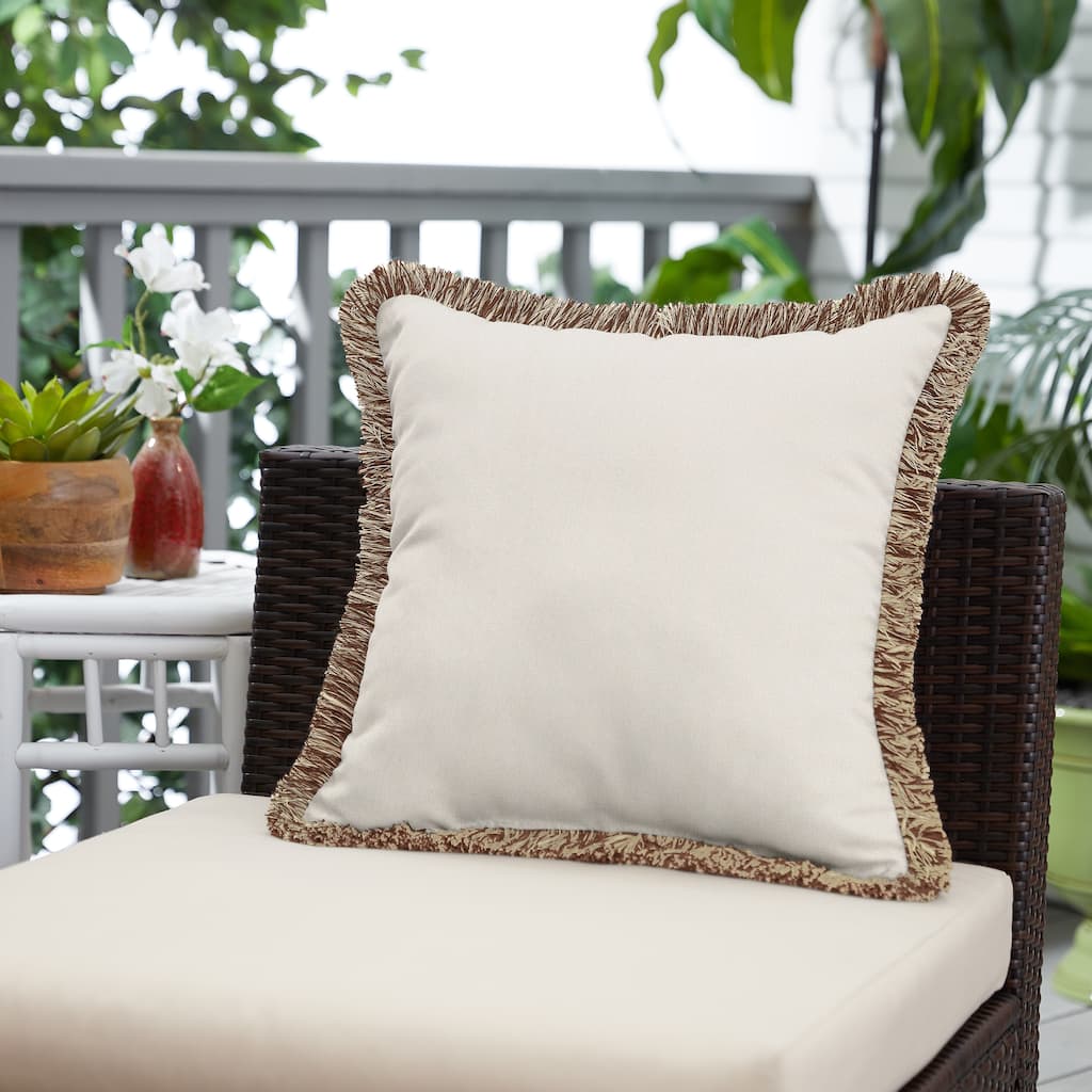 Sunbrella Canvas Natural and Brown Fringe Indoor/ Outdoor Pillow - 18 in L x 18 in W