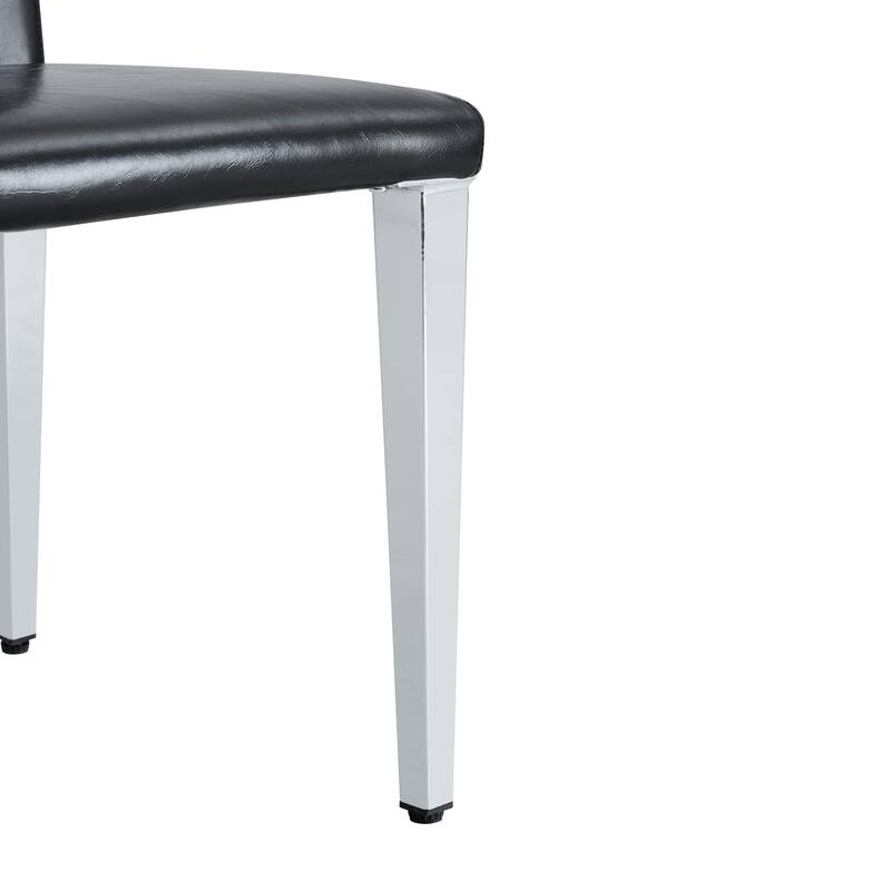 Simple 2 Piece PU Dining Chair with Cushions, Metal Legs, Non Slip Pads for Dining Room Kitchen Bedroom Living Room