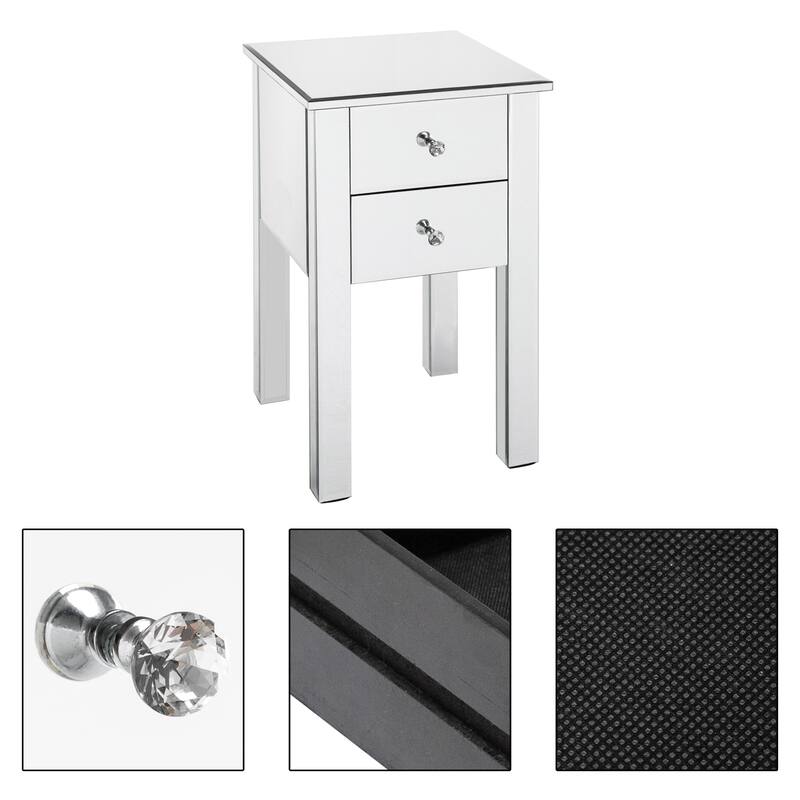 Modern Mirrored 2-Drawers Nightstand Bedside Table Silver