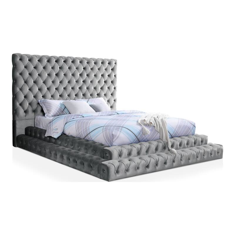 Furniture of America Allenhurst Glam Tufted Fabric Low Profile Platform Bed