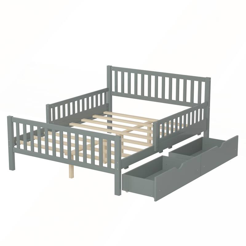 Twin Size Wood Platform Bed with Guardrails