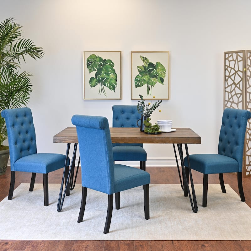 Roundhill Furniture Ashford 7-Piece Dining Set, Hairpin Dining Table with 6 Chairs